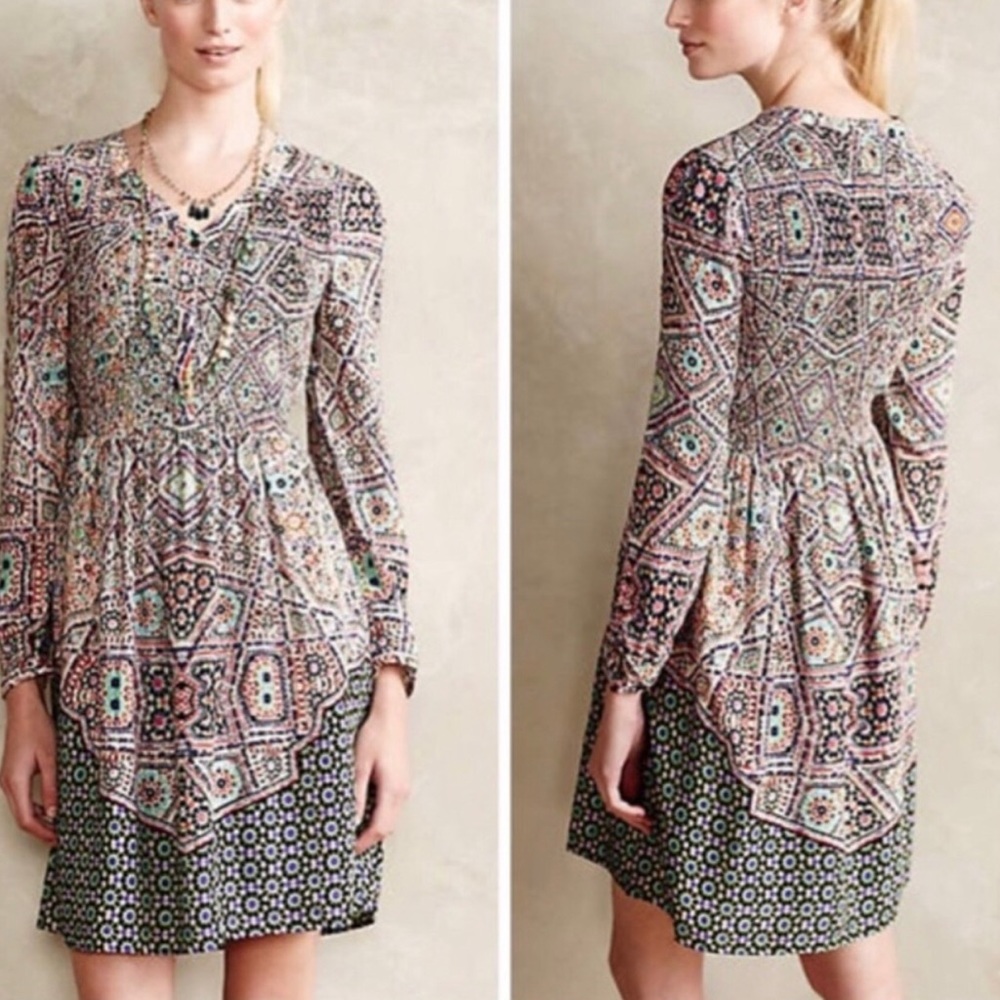 Anthropology dress - Mosaic print smocked